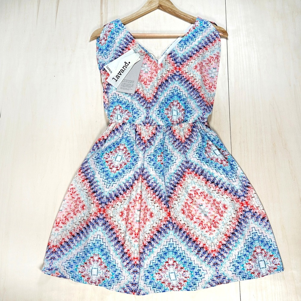 NWT lavand. Geometric Multi Color‎ Dress Size XS Southwestern